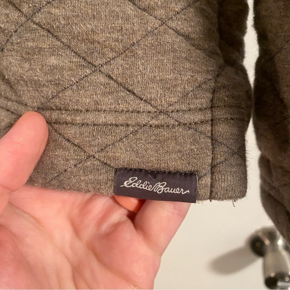 Eddie Bauer Quilted Sweater Men Sz M Brown Henley 1/4 Zip Pullover Outdoor Gorp - Picture 5 of 7